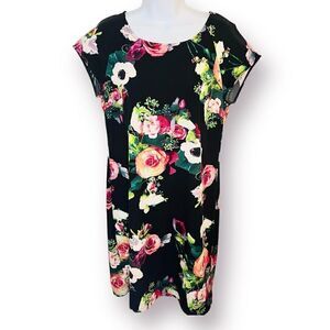 Merona Bright Casual Floral Shift Dress Black Pink Multi 6
